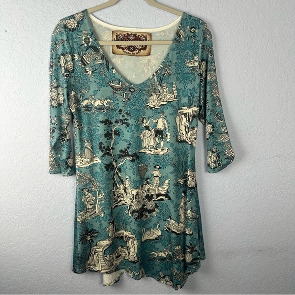 Amma Design Art To Wear Victorian Print Tunic Mini Dress Small Made In USA - Picture 1 of 5